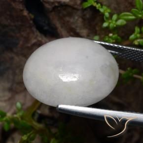 Jadéite Blanc grisâtre naturelle ovale, 21.41 ct, Translucide