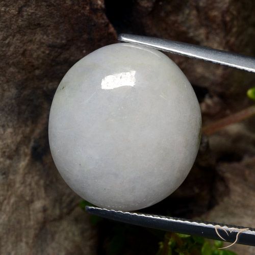 Jadéite Blanc grisâtre naturelle Coupe ovale, 21.22 ct, Translucide