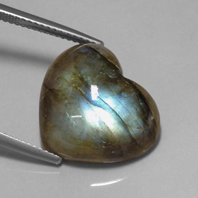 Labradorite multicolore naturelle forme de coeur, 11,96 ct, translucide