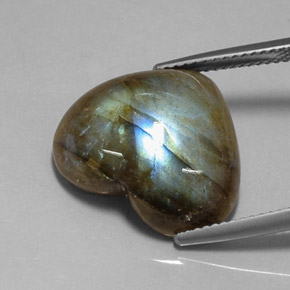 Labradorite multicolore naturelle forme de coeur, 11,96 ct, translucide