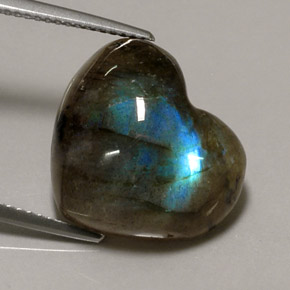 Labradorite multicolore naturelle forme de coeur, 13,50 ct, translucide