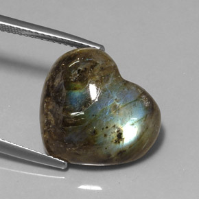 Labradorite multicolore naturelle forme de coeur, 11,69 ct, translucide