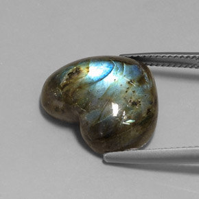 Labradorite multicolore naturelle forme de coeur, 11,69 ct, translucide