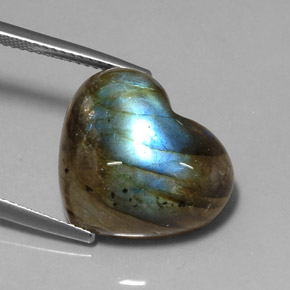 Labradorite multicolore naturelle forme de coeur, 13,91 ct, translucide