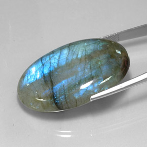 Labradorite multicolore naturelle coupe ovale, 81,11 ct, translucide