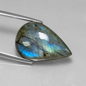 Labradorite multicolore naturelle en forme de poire, 18,23 ct, translucide