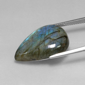 Labradorite multicolore naturelle en forme de poire, 18,23 ct, translucide