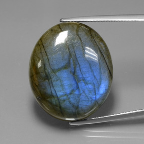 Labradorite bleue naturelle coupe ovale, 39,42 ct, transparent