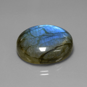 Labradorite bleue naturelle coupe ovale, 39,42 ct, transparent