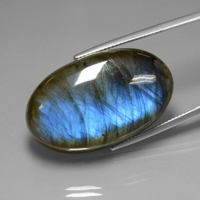 Labradorite Éclat Bleu Gris naturelle Coupe ovale, 52.40 ct, Transparent