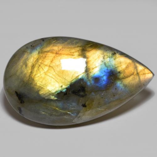 Labradorite multicolore naturelle en forme de poire, 45,68 ct, opaque