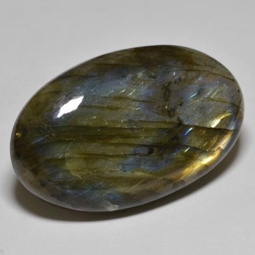 Labradorite multicolore naturelle coupe ovale, 76,91 ct, translucide