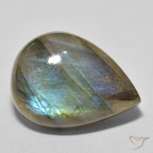 Labradorite multicolore naturelle en forme de poire, 17,48 ct, translucide