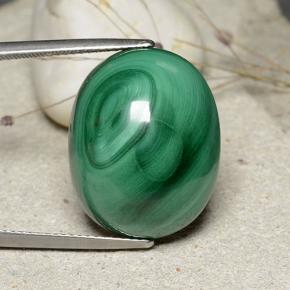Malachite vert naturelle coupe ovale, 32,84 ct, opaque