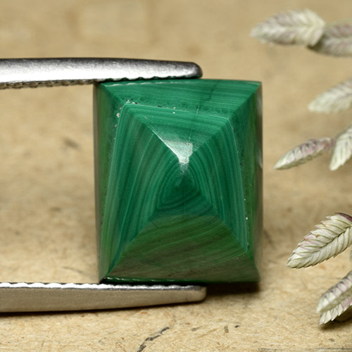 Malachite Vert moyen naturelle Baquette, 8.42 ct, Opaque