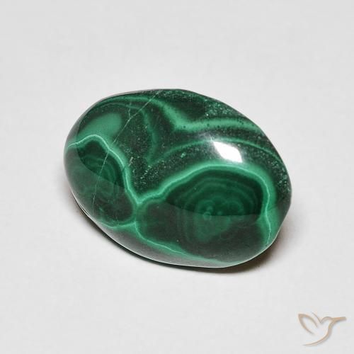 Malachite Vert foncé naturelle ovale, 5.19 ct, Opaque