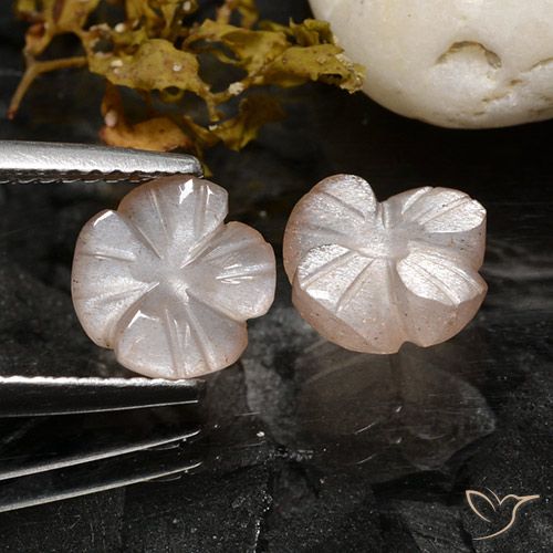 3.40ctw Naturel Rose très clair Pierre de lune, Taille Fleur, Translucide
