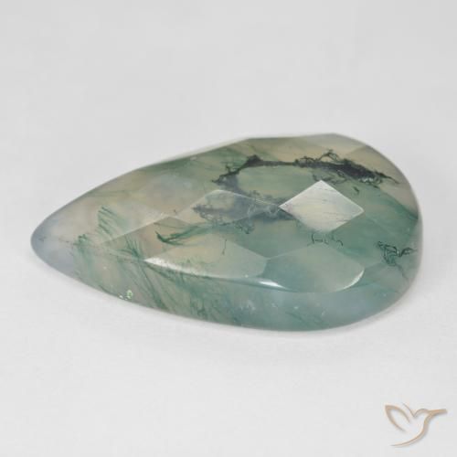 Agate mousse vert naturelle en forme de poire, 18,99 ct, translucide