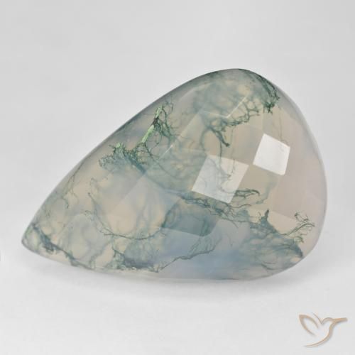 38.73ct Naturel Vert clair Agate mousse, En forme de poire, Translucide