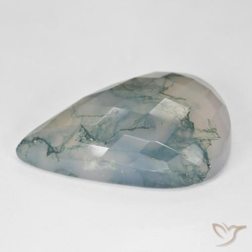 Agate mousse Vert clair naturelle En forme de poire, 38.73 ct, Translucide