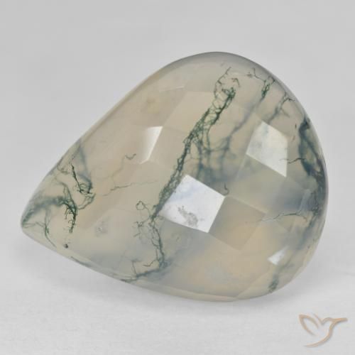 Agate mousse Vert clair naturelle En forme de poire, 30.57 ct, Translucide