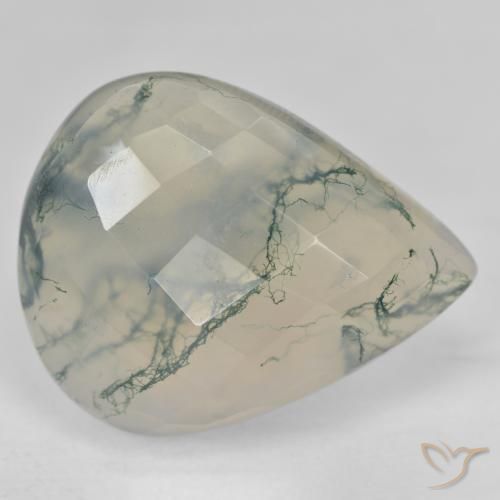 Agate mousse Vert clair naturelle En forme de poire, 30.57 ct, Translucide