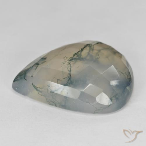Agate mousse Vert clair naturelle En forme de poire, 30.57 ct, Translucide
