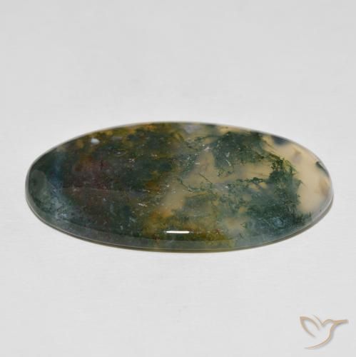 Agate mousse multicolore naturelle coupe ovale, 47,03 ct, opaque