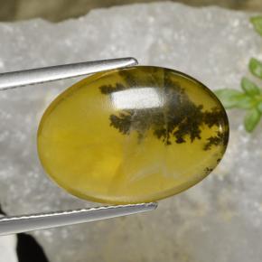 Opale mousse Dendrite jaune naturelle Coupe ovale, 6.54 ct, Translucide