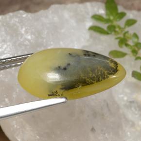 Opale mousse Dendrite jaune naturelle En forme de poire, 4.60 ct, Translucide