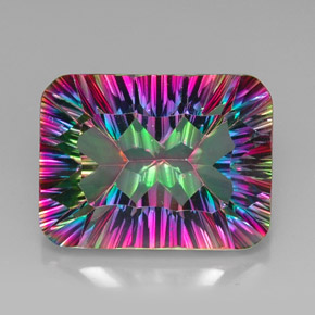 Quartz mystique multicolore naturelle taille émeraude, 21,30 ct, VVS