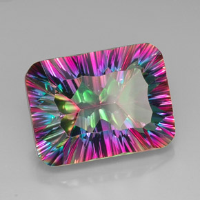 Quartz mystique multicolore naturelle taille émeraude, 21,30 ct, VVS