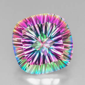 Quartz mystique multicolore naturelle coupe coussin, 28,40 ct, VVS-VS