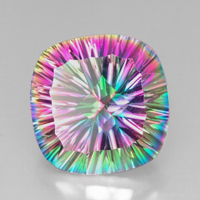 Quartz mystique multicolore naturelle coupe coussin, 28,40 ct, VVS-VS