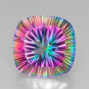 Quartz mystique multicolore naturelle coupe coussin, 28,84 ct, VVS-VS