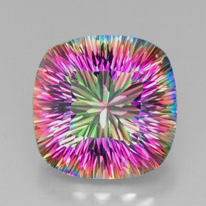 Quartz mystique multicolore naturelle coupe coussin, 28,86 ct, VVS-VS