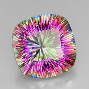 Quartz mystique multicolore naturelle coupe coussin, 28,86 ct, VVS-VS