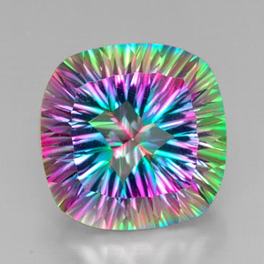 Quartz mystique multicolore naturelle coupe coussin, 30,71 ct, VVS-VS