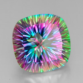 Quartz mystique multicolore naturelle coupe coussin, 30,71 ct, VVS-VS