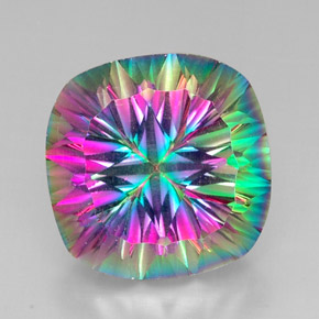 Quartz mystique multicolore naturelle coupe coussin, 30,78 ct, VVS-VS