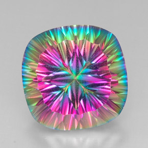 Quartz mystique multicolore naturelle coupe coussin, 30,84 ct, VS