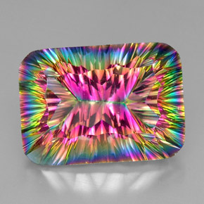 Quartz mystique multicolore naturelle taille émeraude, 37,43 ct, VVS-VS