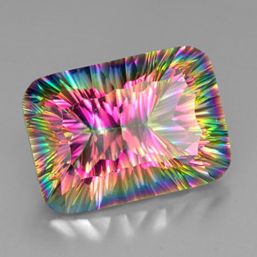 Quartz mystique multicolore naturelle taille émeraude, 37,43 ct, VVS-VS