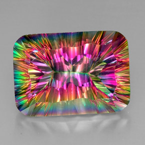 Quartz mystique multicolore naturelle taille émeraude, 38,06 ct, VVS-VS