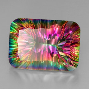 Quartz mystique multicolore naturelle taille émeraude, 38,06 ct, VVS-VS