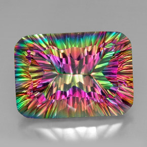 Quartz mystique multicolore naturelle taille émeraude, 38,22 ct, VVS-VS