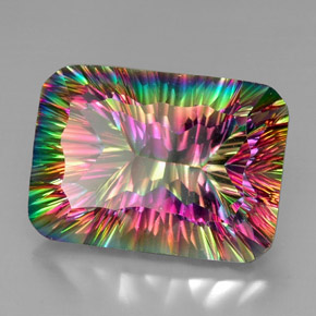Quartz mystique multicolore naturelle taille émeraude, 38,22 ct, VVS-VS