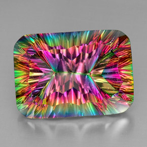 Quartz mystique multicolore naturelle taille émeraude, 38,59 ct, VS