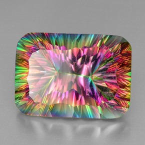 Quartz mystique multicolore naturelle taille émeraude, 38,59 ct, VS
