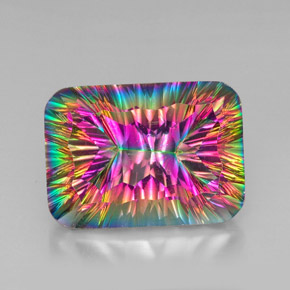 Quartz mystique multicolore naturelle taille émeraude, 39,83 ct, VVS-VS